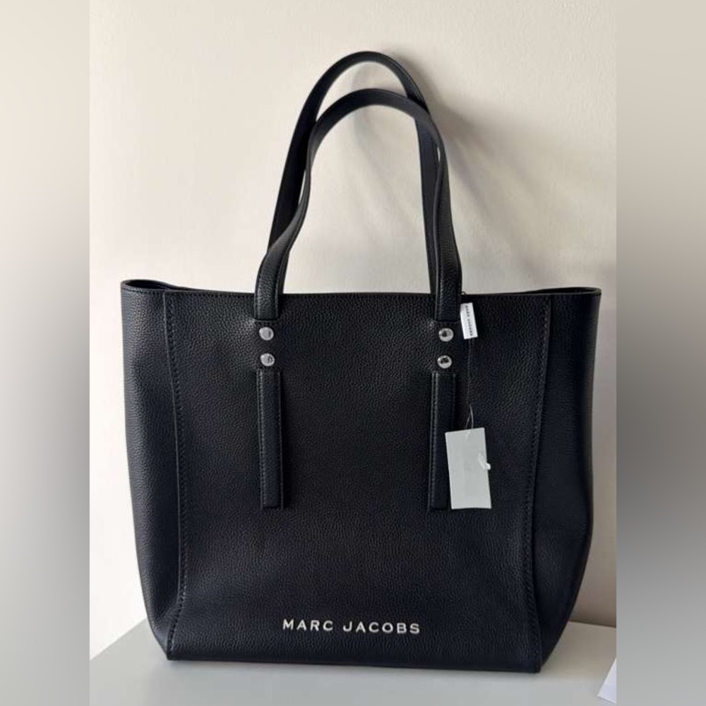 Marc Jacobs Black Pebbled Leather Tote Bag Zip Top Large Shoulder Authentic NWT - Picture 2 of 6